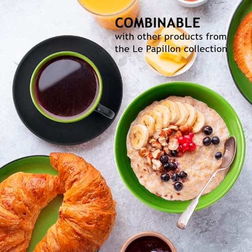 MIAMIO - Set of 6, Ceramic Stackable Cappuccino Cups Set / 6 Ounce Cappuccino Mugs and Saucer with Metal Stand for Coffee Drinks, Cafe, Latte, Americano and Tea - Le Papillon Collection (Mixed) - Image 5