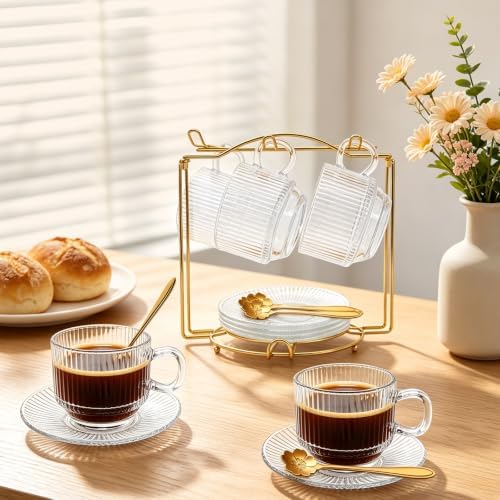 5.4 oz Espresso Cups Set of 6,Clear Glass Small Coffee Cups Set - Image 2