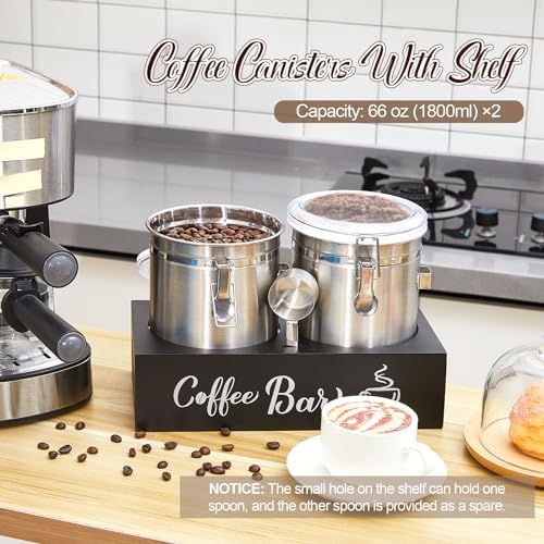 Maxcheck 2 Pcs 66 oz Coffee Sugar Canisters with Shelf Scoop Lids, Silver - Image 5