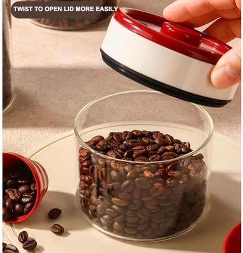 2PCS Glass Coffee Bean Jars, 63OZ Airtight Leak Proof Vacuum Coffee Canister Food Storage Container for Coffee Bean, Sugar, Tea, Nuts - Image 3