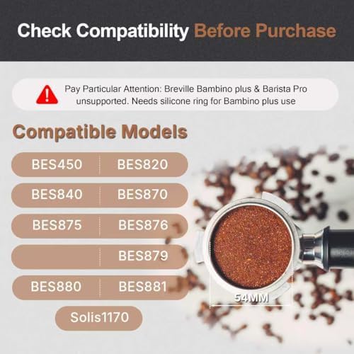 54mm Bottomless Portafilter with Puck Screen, Compatible with Breville BES870/880 & Solis etc., 3-Ear Stainless Head - Image 2
