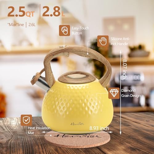 harriet Tea Kettle, Tea Pot for Stovetop, 2.5QT Whistling Kettle with 5-Layers bottom, Food Grade Stainless Steel Kettles with Hot-Resistant Handle Gas Electric Applicable, Yellow - Image 4