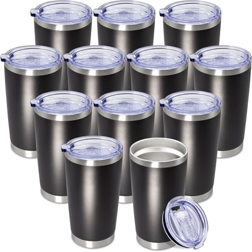 20oz Tumbler Insulated Coffee Tumblers with Lid Stainless Steel Black 12P by AEPDTD
