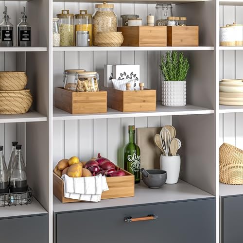Seville Classics Bamboo Wood Storage Bins Organizer Boxes for Kitchen Counter, Pantry, Closet, Office Bedroom, Makeup, Bathroom, Nursery, K Cup, 5 Piece 3-Size (1 XL, 2L, 2M) Shelf Bin Set, Bamboo - Image 4