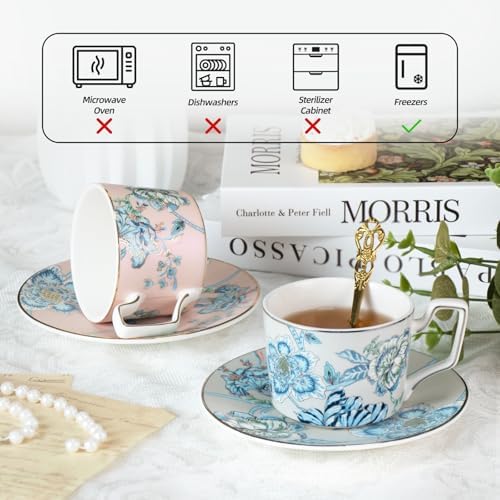 KAMMAK Tea Cups and Saucers Set of 2, Porcelain Coffee Cups, NX043 - Image 6
