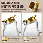 2 Pack 2.2 Liter/75 oz Square Classic Stripes Glass Pitcher with Lid, Gold - Image 5