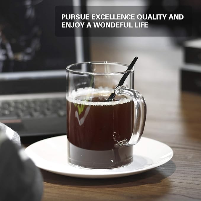 Glass Coffee Mugs – Set of 4, 470 ml | Large Clear Glass Tea & Coffee Cups | Lead-Free Flat Bottomed Glasses for Latte, Milk, Water & Everyday Beverages - Image 5