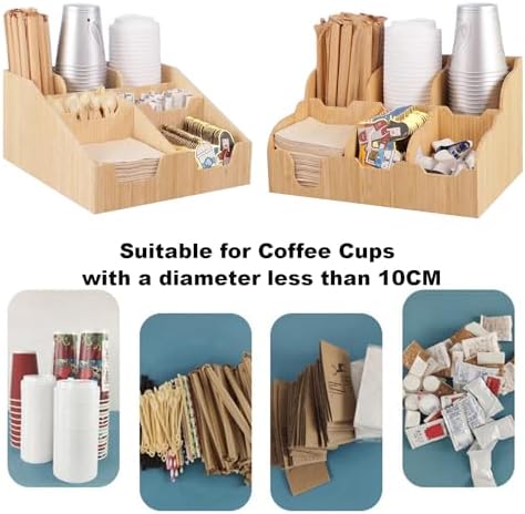 Coffee Station Organizer Pods Holder for Counter, Farmhouse Wood Coffee Bar Accessories and Tea Condiment Basket Storage Organizer Decor,Bamboo 05 - Image 4