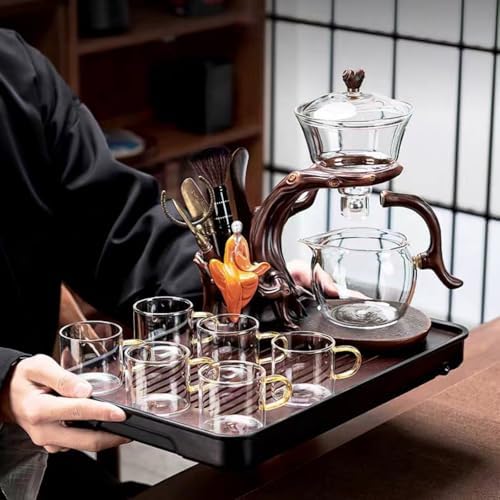 Magnetic TeaPot Semi-Automatic Drip Glass Teapots Lazy Kungfu Tea Infuser Heat-Resistant Tea Maker Set (Iclude 6 cups & Tea pet & 6 Gentlemen of Tea Set) - Image 6