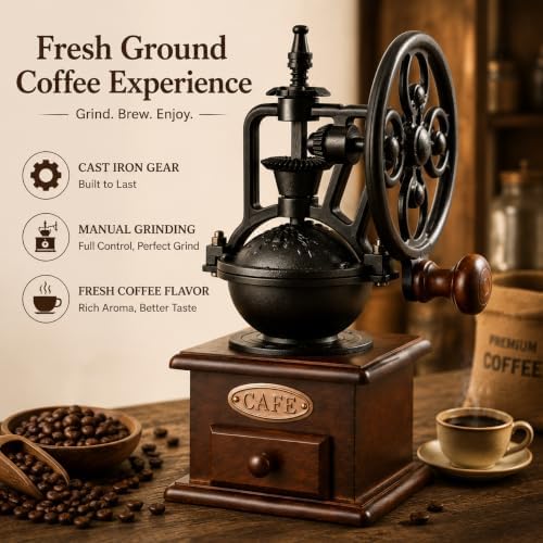 Vintage Manual Coffee Grinder Maker - High Hardness Ceramic Core Coffee Bean Grinder With Solid Wood Base And Drawer Powder Box Classic Coffee Grinders For Home Use - Image 2