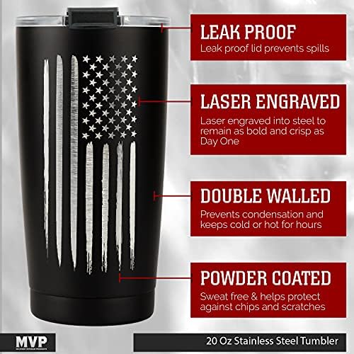 Military Gift Shop 20oz American Flag Tumbler, Insulated Steel USA Coffee Mug with Lid | Disabled Vet Owned Business | Flag 20 oz - Image 3
