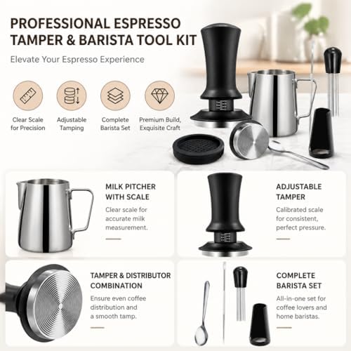 Espresso Tamper Set 51mm/53mm/58mm for Breville BES870XL Barista Express Stainless 2013–2026, Adjustable Calibrated Coffee Tamper & Distributor Kit, Barista Accessories for Espresso Machine - Image 3