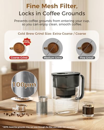 Waterdrop PT-10 Cold Brew Coffee Maker with 4 Magnesium Water Filter Well-Balanced Acidity, Unlocks Aroma, Stainless Steel Filter for Iced Coffee, Tea, Lemonade, BPA-Free Cold Brew Pitcher,Black - Image 3