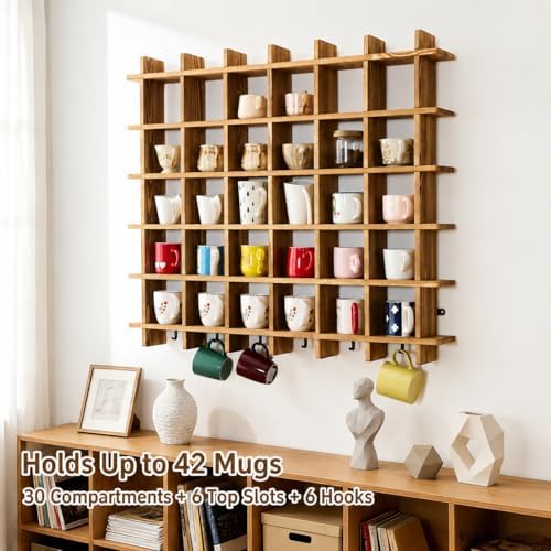 Mug Shelf for Wall, 41.3 x 35.2 Inch Coffee Mug Display Shelf - Image 5