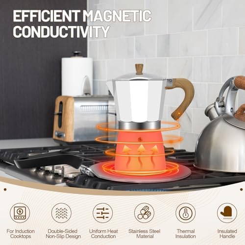 12 Cup Thickened 304 Stainless Steel Moka Pot & 20cm/7.9in Induction Cooker Adapter Plate Stainless Steel Heat Sink - Image 7