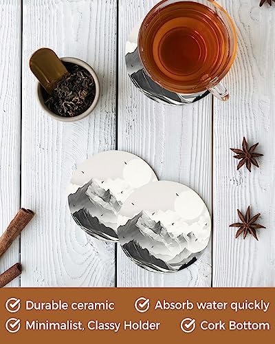 Coasters for Drinks Set of 8 with Holder, Mountain Peak Sun Eagle Natural Landscape Ceramic Cup Mat, Absorbent Ceramic Stone Coasters with Cork Base for Coffee, Cups, Wooden Table, Home Decor 4 Inch - Image 4