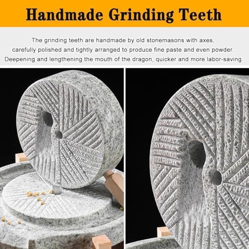 Stone Grain Mill (Solid Wood Base) - Household Traditional Countertop Grinder，Artisanal Natural Stone Grain Mill for Wheat/Spices & Coffee Beans, Ideal for Breads & Tortillas - Image 5