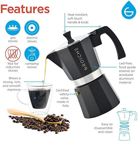 GROSCHE Milano Stovetop Espresso Maker Moka pot 6 espresso Cup - 9.3 oz, Black and 3 Replacement Seals Gaskets Bundle Stove top coffee maker Moka Italian espresso coffee maker and replacement gaskets - Image 3