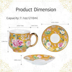 KAMMAK Tea Cup and Saucer, Ceramic Coffee Cups, 7.1 oz, Set of 2 - Image 2