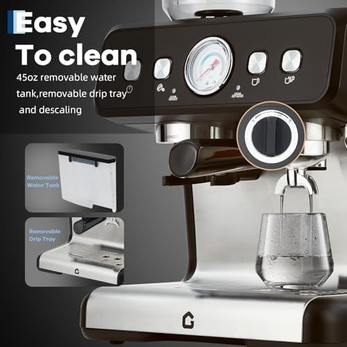 Stainless Steel Rich Coffee Machine w/Built-in Grinder – 20 Bar, 2.8l Removable Tank, Milk Frother Steam Wand for Latte & Cappuccino, Adjustable Shot Volume, Pro for Home Barista & Office - Image 3