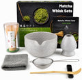 7PCS Matcha Set, Matcha Making Kit Includes Matcha Whisk and Bowl, Tea Lid, Scoop, Strainer and Match Whisk Holder, Tea Towel, Matcha Whisk Set for Matcha Lovers (Grey White) by Lafefe