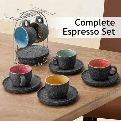 MIAMIO - Espresso Cup Set (2.7oz), Ceramic Espresso Mugs - Las Palmitas - Image 3