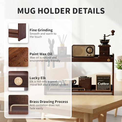Coffee Mug Holder Countertop 2 Tiers Walnut Station Organizer for Kitchen - Image 3