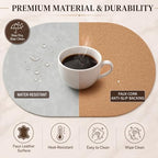 Premium Oval Faux Leather Placemat & Coaster Set with Innovative Cork-Look Printed Base，4/6/8-Piece Sets & 8 Colors，Non-Slip Dining Table Mats for Kitchen Dining - Image 4