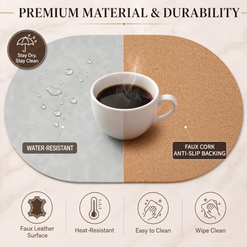 Premium Oval Faux Leather Placemat & Coaster Set with Innovative Cork-Look Printed Base，4/6/8-Piece Sets & 8 Colors，Non-Slip Dining Table Mats for Kitchen Dining - Image 4