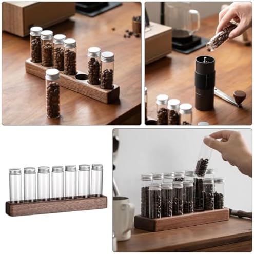 Coffee Bean Storage Tube Rack, Glass Containers with Wooden Holder for Home - Image 7