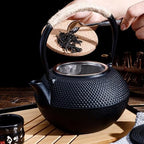 Vintage Cast Iron Teapot with Infuser, Uncoated Retro Tea Kettle - Image 4