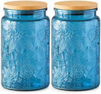 ANSQU 2 Pack Blue Glass Jars with Lids, 34oz Coffee Canister by ANSQU