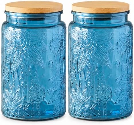 ANSQU 2 Pack Blue Glass Jars with Lids, 34oz Coffee Canister by ANSQU