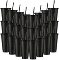 Amyhill 24 Pcs 24 oz Reusable Cups with Lids and Straws, Black by Amyhill
