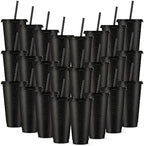 Amyhill 24 Pcs 24 oz Reusable Cups with Lids and Straws, Black by Amyhill
