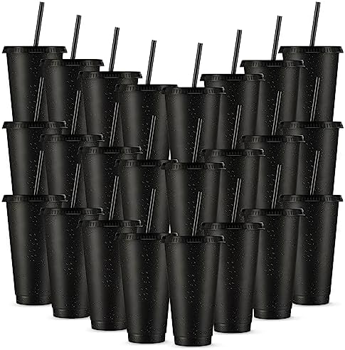 Amyhill 24 Pcs 24 oz Reusable Cups with Lids and Straws, Black by Amyhill