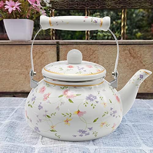 Saihisday Floral Teapot Enamel Afternoon 2.5L Tea Kettle For Stovetop, Large Flowered Tea Kettle with Ceramic Handel for Afternoon Tea Wedding Party Housewarming Gift - Image 7