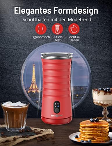 Paris Rhône Electric Milk Frother 4 in 1 Milk Frother for Milk Foam, Warm and Cold, Automatic Milk Container, Non-Slip Design, for Hot Chocolate, Latte, Cappuccino, 400 W, 240 ml, Red - Image 2