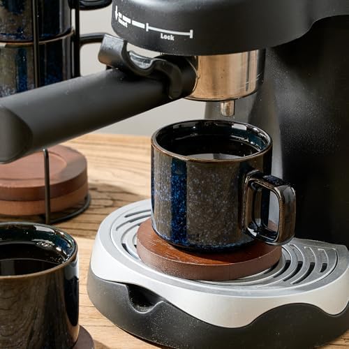 LUKA Porcelain Stackable Espresso Cups with Saucers and Metal Stand, 4 Ounce Small Ceramic Demitasse Cups Set for Latte, Specialty Coffee Drinks, Cafe Mocha,Tea - Set of 4, Reactive Blue - Image 7