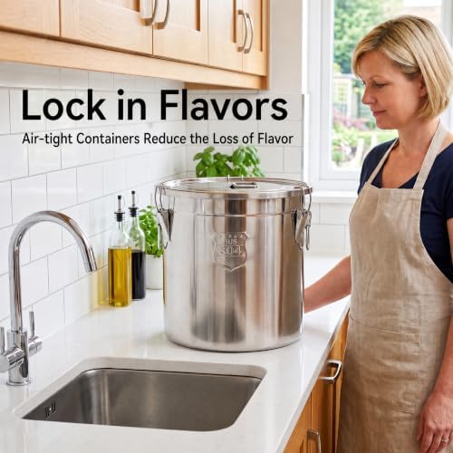 304 Stainless Steel Container with Lid, 8.7Gal Large Capacity Food Storage Container with Locking Clamp, Kitchen Airtight Canister for Rice Flour Grain Coffee Bean Storage - Image 4