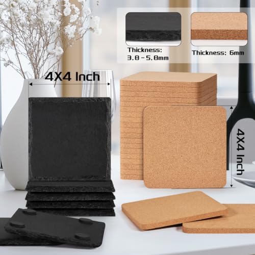 100PCS Square Slate, Cork Drink Coasters Bulk for Laser Engraving - Image 2