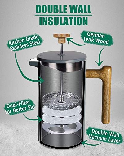 Poliviar 34 oz French Press Coffee Maker & 2.7 Quart Tea Kettle Combo Package, Food Grade Stainless Steel for Good Coffe and Tea - Image 4