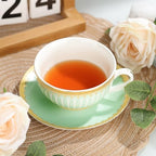fanquare Tea for One with Gold Trim, Green Teapot Set for Adults, Ceramic Coffee Cup with Saucer, Classic Stripes - Image 6