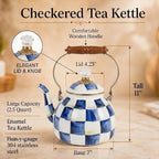Checkered Tea Kettle for Checkered Kitchen Decor - Blue and White Tea Kettle for Stovetop - Stylish Enamel Teapot with Wooden Handle - Vintage Classic Teapot with Elegant Lid & Knob- 2.5 Quart - Image 3