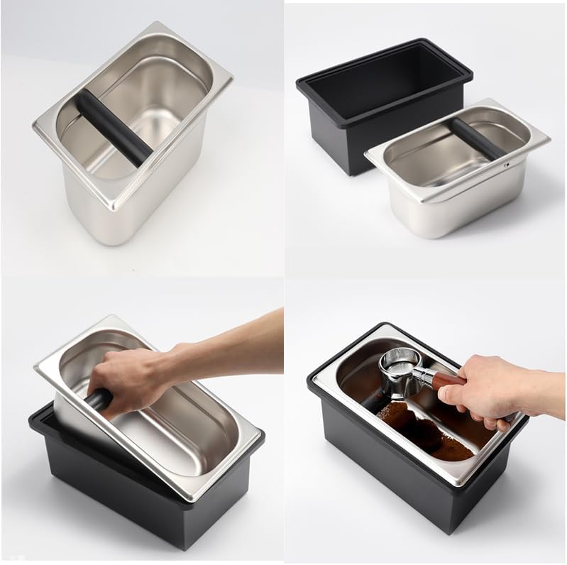 Coffee Knock Box, Stainless Steel Coffee Espresso Knock Box Coffee Grounds Bin with Noise Reduction Rubber Ring, Barista Espresso Machine Accessories (Large) - Image 4
