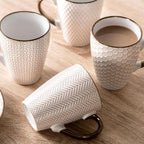 Ceramic Coffee Mug Set - 16 Oz Large Coffee Mugs - Embossed Stoneware Cup - Image 6