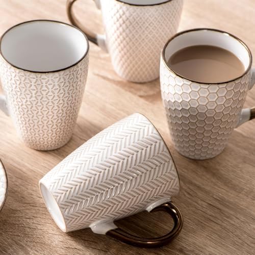 Ceramic Coffee Mug Set - 16 Oz Large Coffee Mugs - Embossed Stoneware Cup - Image 6
