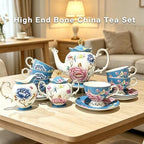 Bone China Tea Set, Vintage Floral Tea Sets for Adults, 21-Piece Blue Porcelain Tea Sets for 6, Bird Tea Cup Set with Teapot, Sugar Bowl, Creamer, Gold Trim, Perfect Gift for Tea Lovers - Image 6