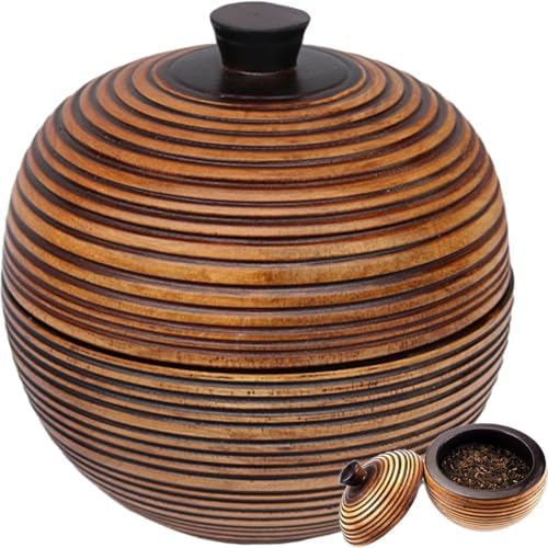 Antique Medium Wood Tea Storage Jar with Lid, Airtight Loose Leaf Tea Canister, Rustic Kitchen Storage Tin for Coffee, Spices, and Food Organization by OATIPHO