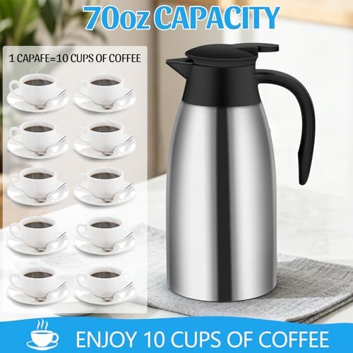 70oz Thermal Coffee Carafe Insulated Coffee Thermo,2 Pack Stainless Steel Thermo Pitcher,Double Walled Vacuum Insulation Coffee Carafes For Keeping Hot,Tea Water Hot Beverage Dispenser - Image 5